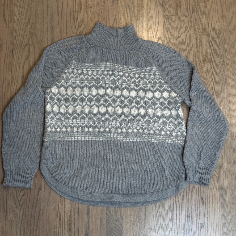 Chaps Gray Fair Isle Mock turtleneck Sweater Women's L Long Sleeve Knit Pullover